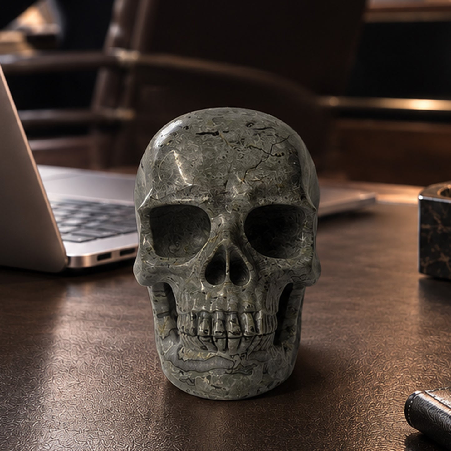 4.5" Grey Picture Jasper Crystal Skull - Pattern B