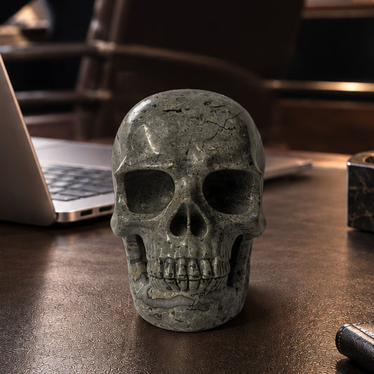 4.5" Grey Picture Jasper Crystal Skull - Pattern B