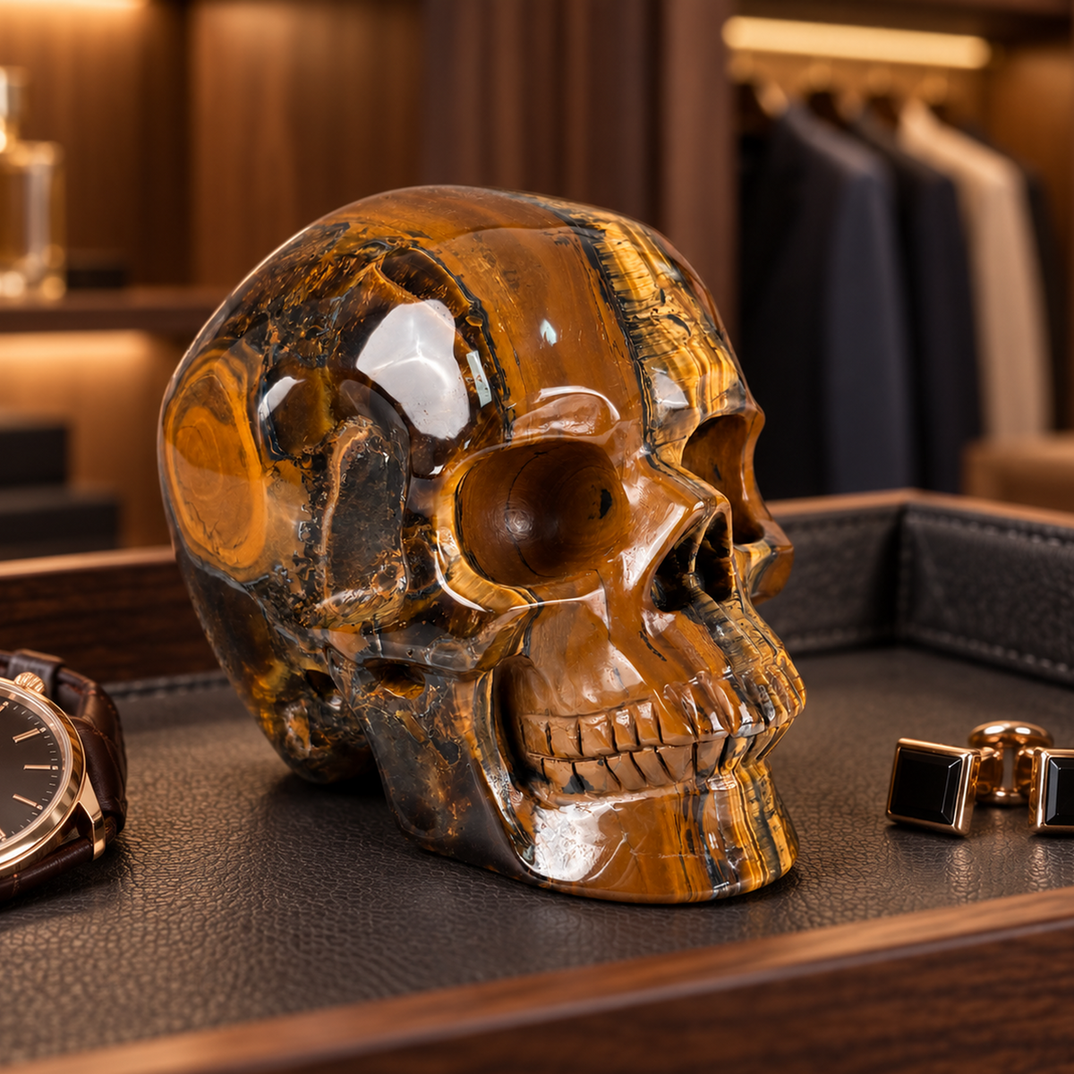 4.5" Tiger Eye Crystal Skull - Pattern B