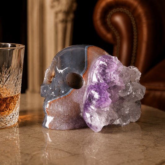 3 inch Amethyst Cluster Half Face Crystal Skull-Hand Ceved Natrual Crystal