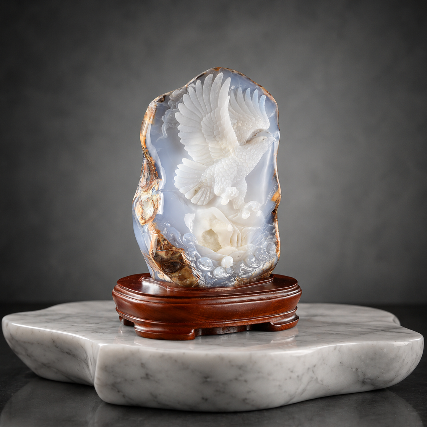 ‘Soar Above’ - Bas-Relief Blue Chalcedony Soaring Eagle · Specimen No. 16