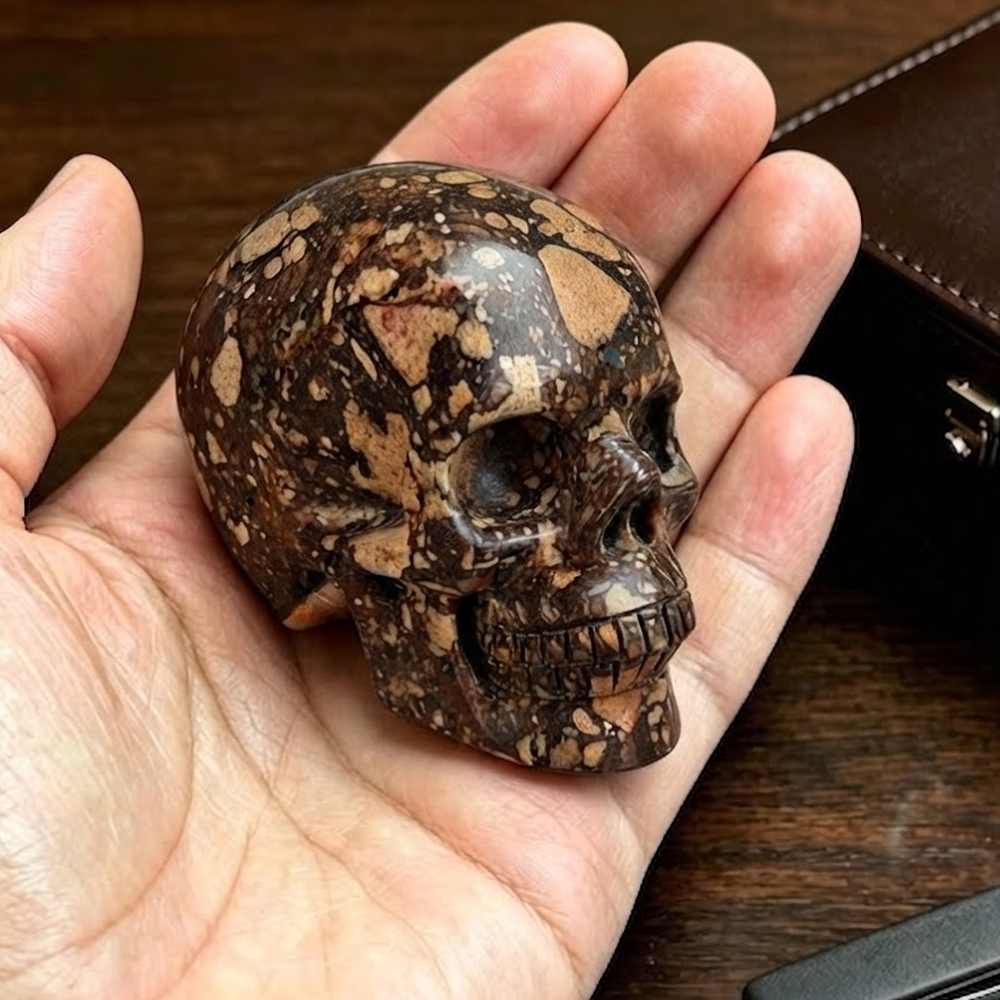 2" Brecciated Red Jasper Crystal Skull - Pattern A