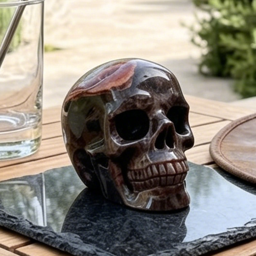 3" Red Crazy Lace Agate Crystal Skull - Pattern E