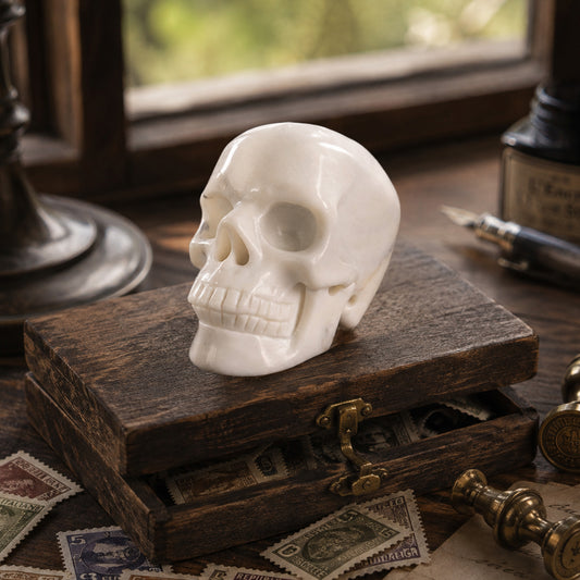 3" Ivory Jade Crystal Skull - Pattern C