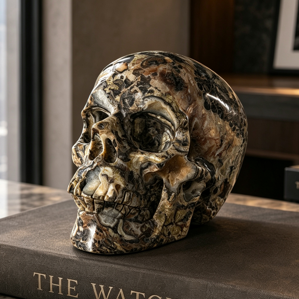 4.5" Money Agate Crystal Skull - Pattern B