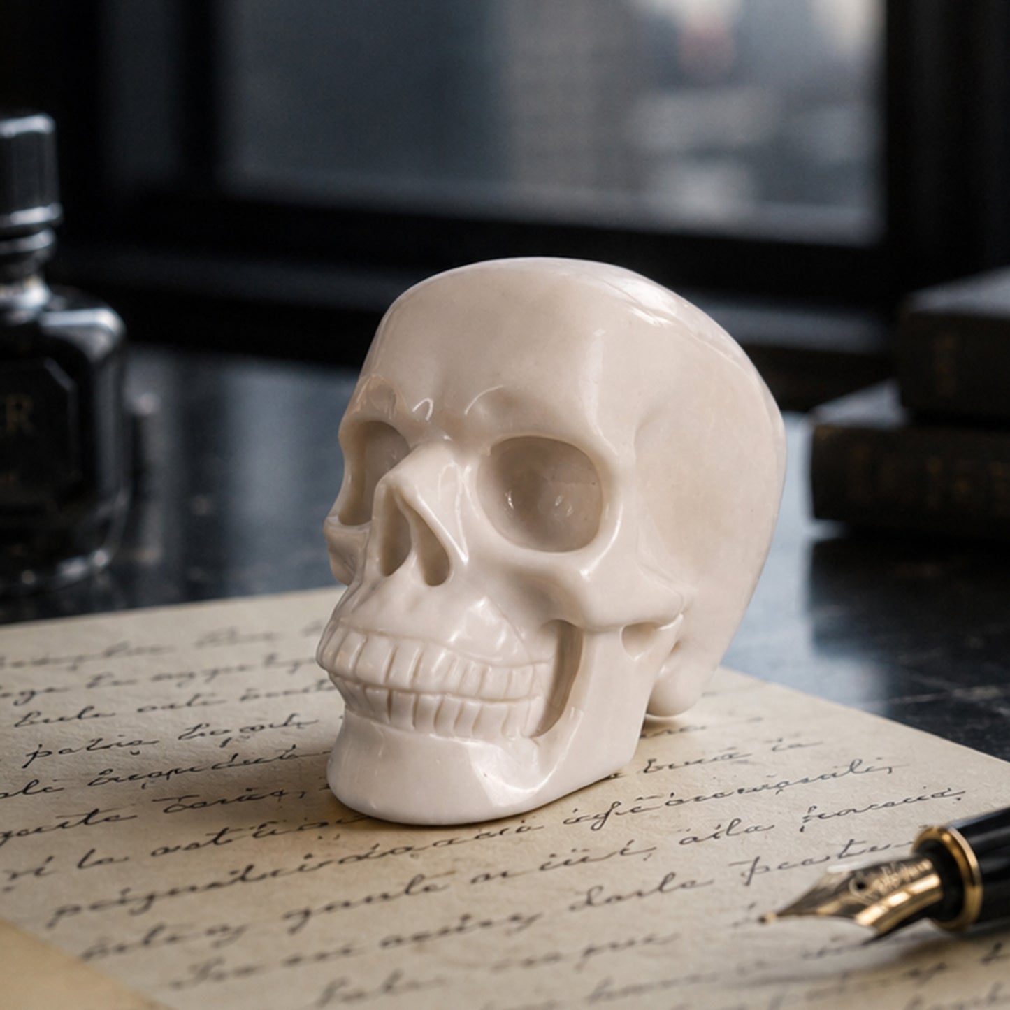 3" Ivory Jade Crystal Skull - Pattern A