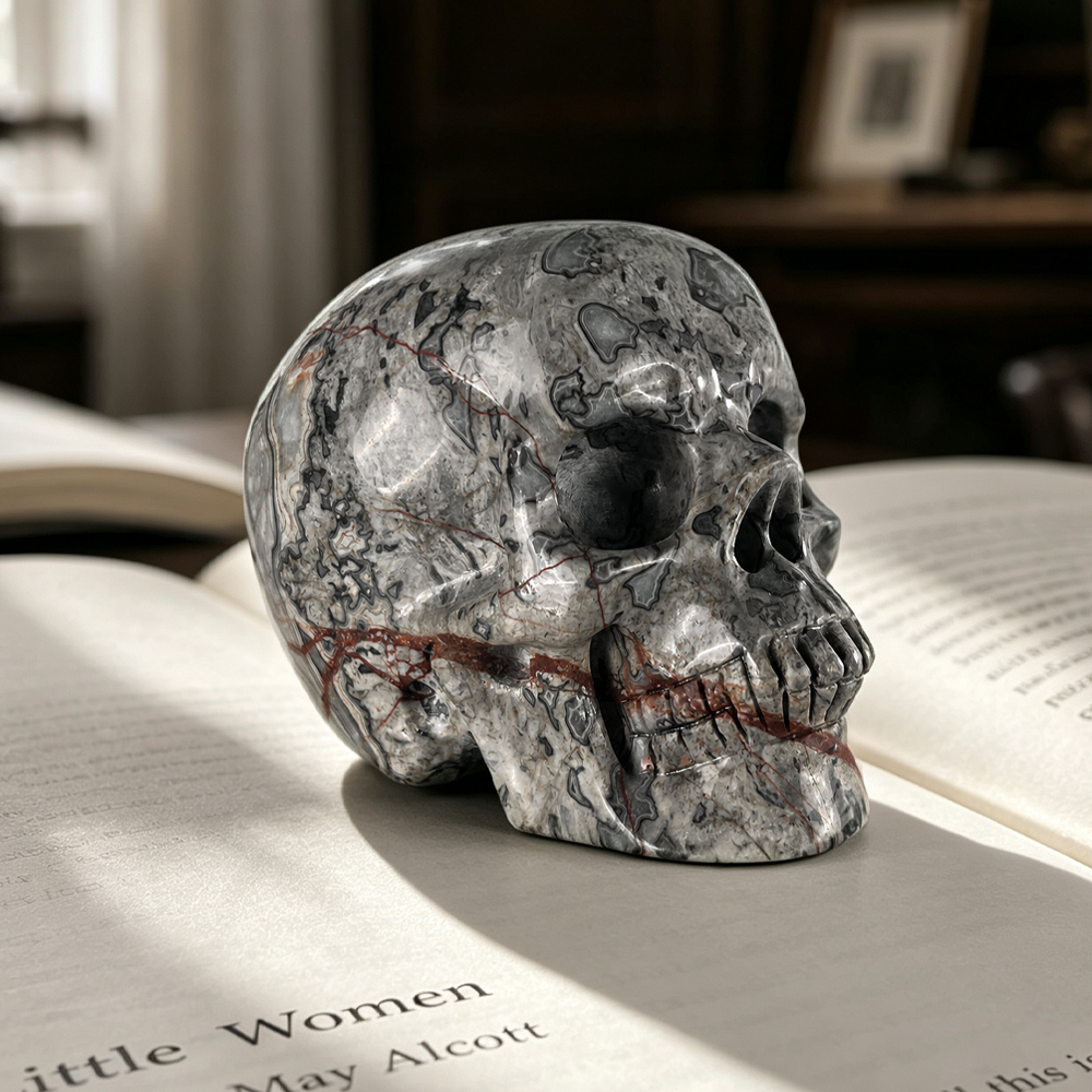3" Grey Picture Jasper Crystal Skull- Pattern B