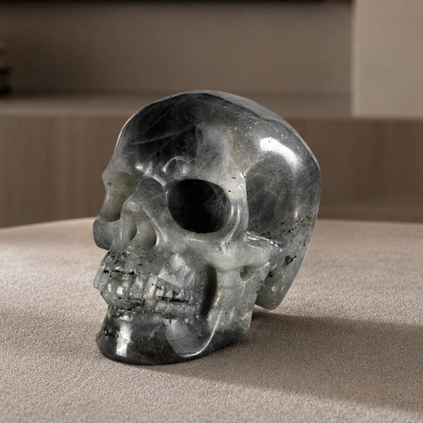 3 Inch Grey Labradorite Crystal Skull – Hand Carved Natural Stone