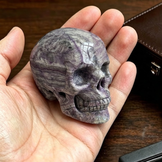 2" Purple Peacock Stone Crystal Skull - Pattern B