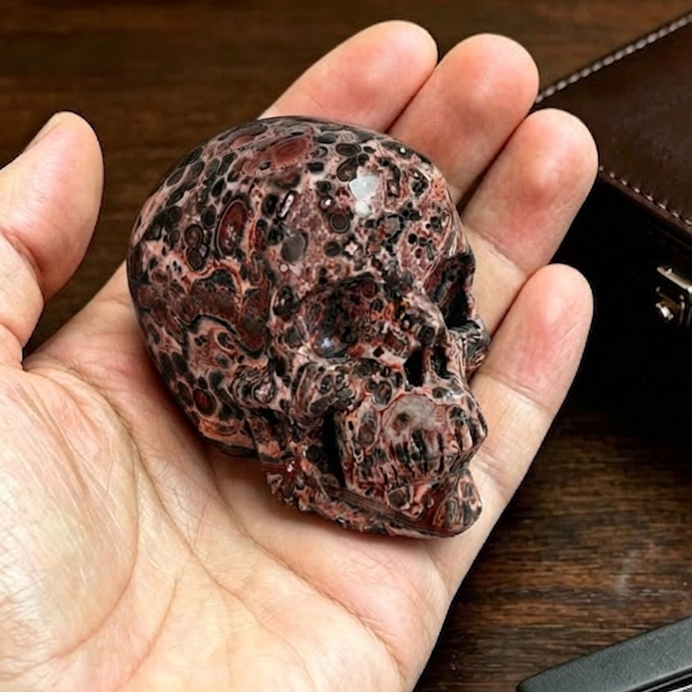 2" Red Leopard Skin Jasper Crystal Skull - Pattern A