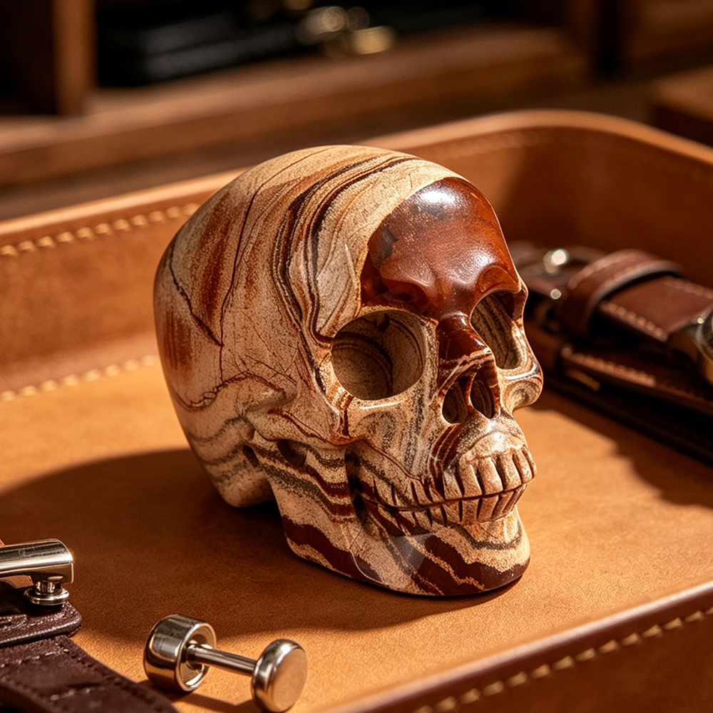 7,6 cm großer Totenkopf aus rotem Jaspiskristall