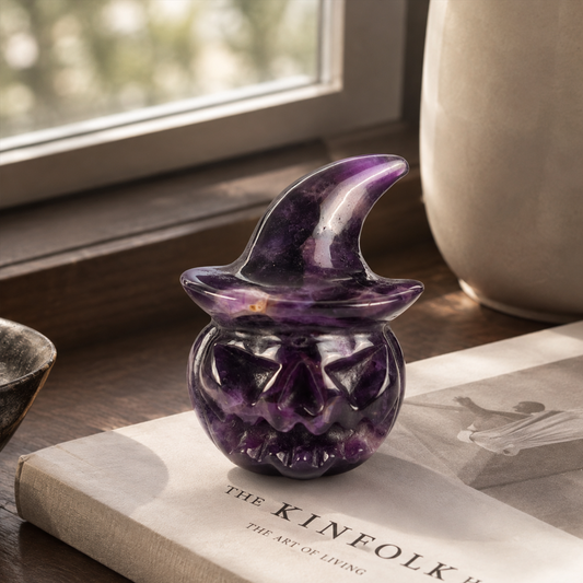 2" Dream Amethyst Pumpkin Crystal Skull - Paterrn E