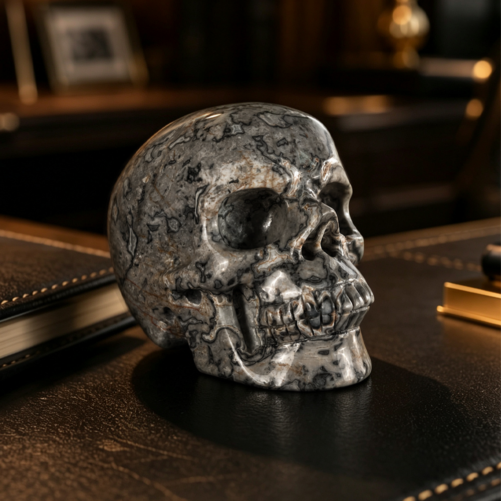 3" Grey Picture Jasper Crystal Skull