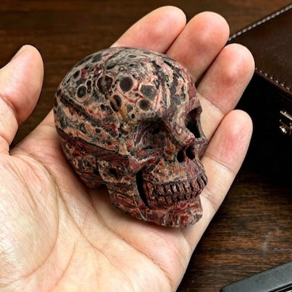 2" Red Leopard Skin Jasper Crystal Skull - Pattern B