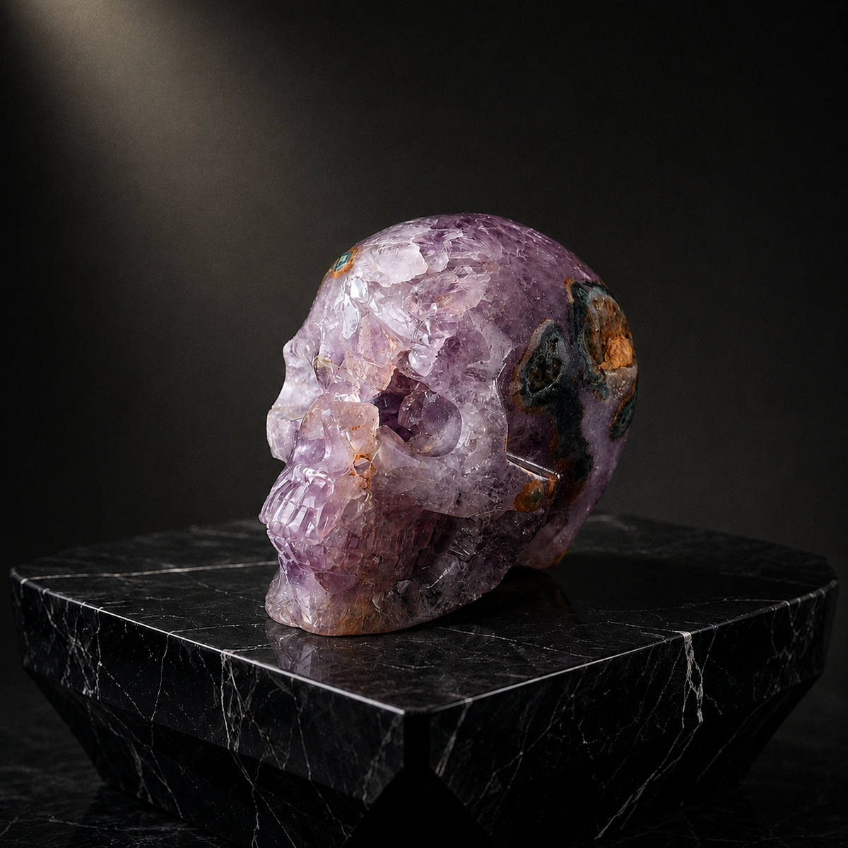 ‘The Cosmic Eye’ - Hand-Carved Amethyst Geode Skull with Natural Matrix · Specimen No. 30