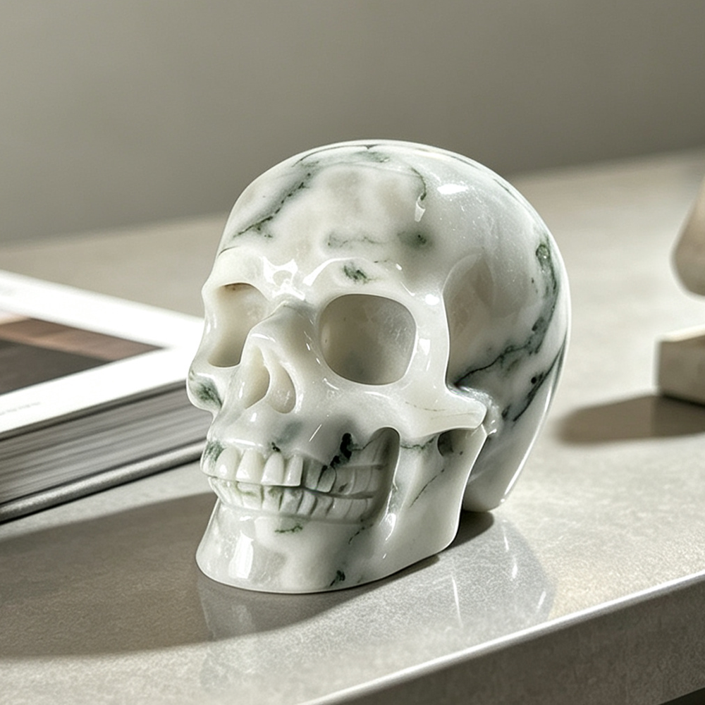 3" Moss Agate Crystal Skull - Pattern B