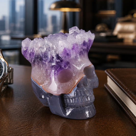 3 inch Amethyst Cluster Crown Crystal Skull - Hand Carved Natrual Crystal