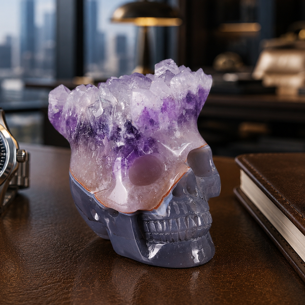 3 inch Amethyst Cluster Crown Crystal Skull - Hand Carved Natrual Crystal