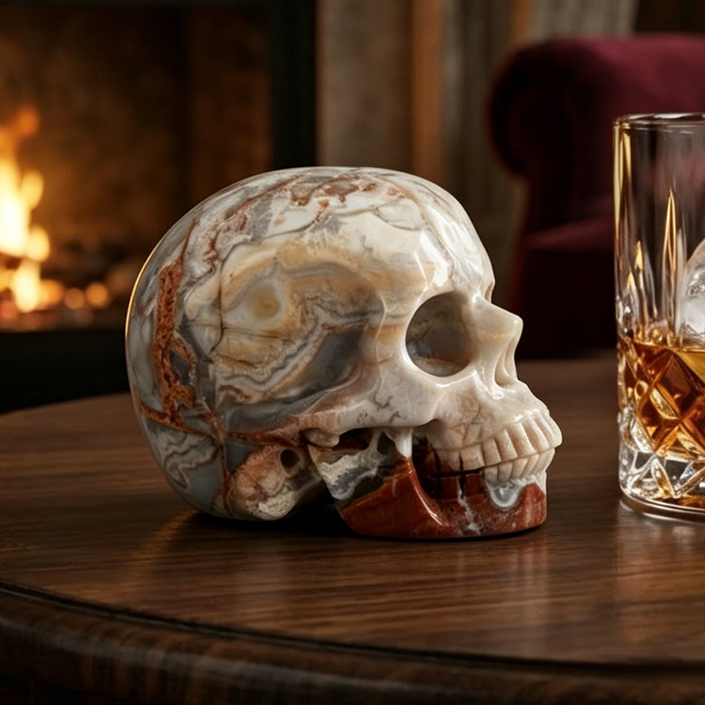 3" Red Crazy Lace Agate Crystal Skull - Pattern K