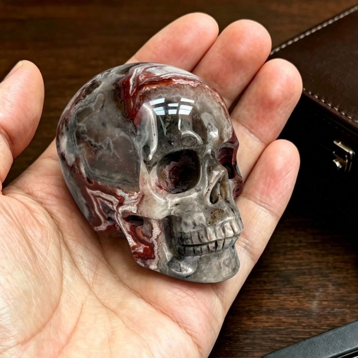 2 Inch Red Crazy Lace Agate Crystal Skull – Mini Gemstone Skull