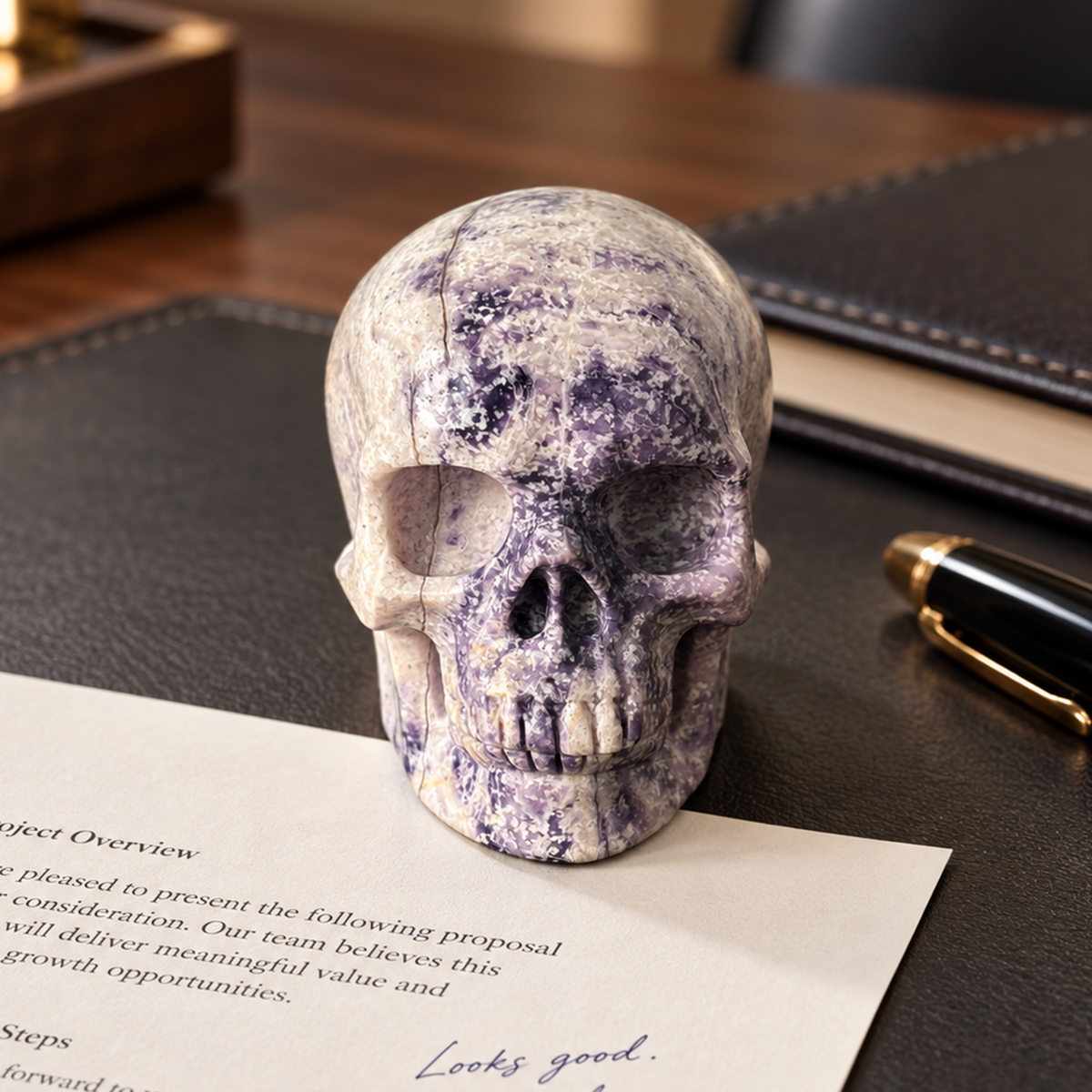 3" Purple Peacock Stone Crystal Skull - Pattern B