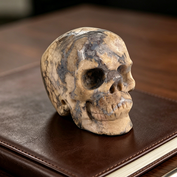 3 Inch Blue Flower Agate Crystal Skull – Hand Carved Natural Stone