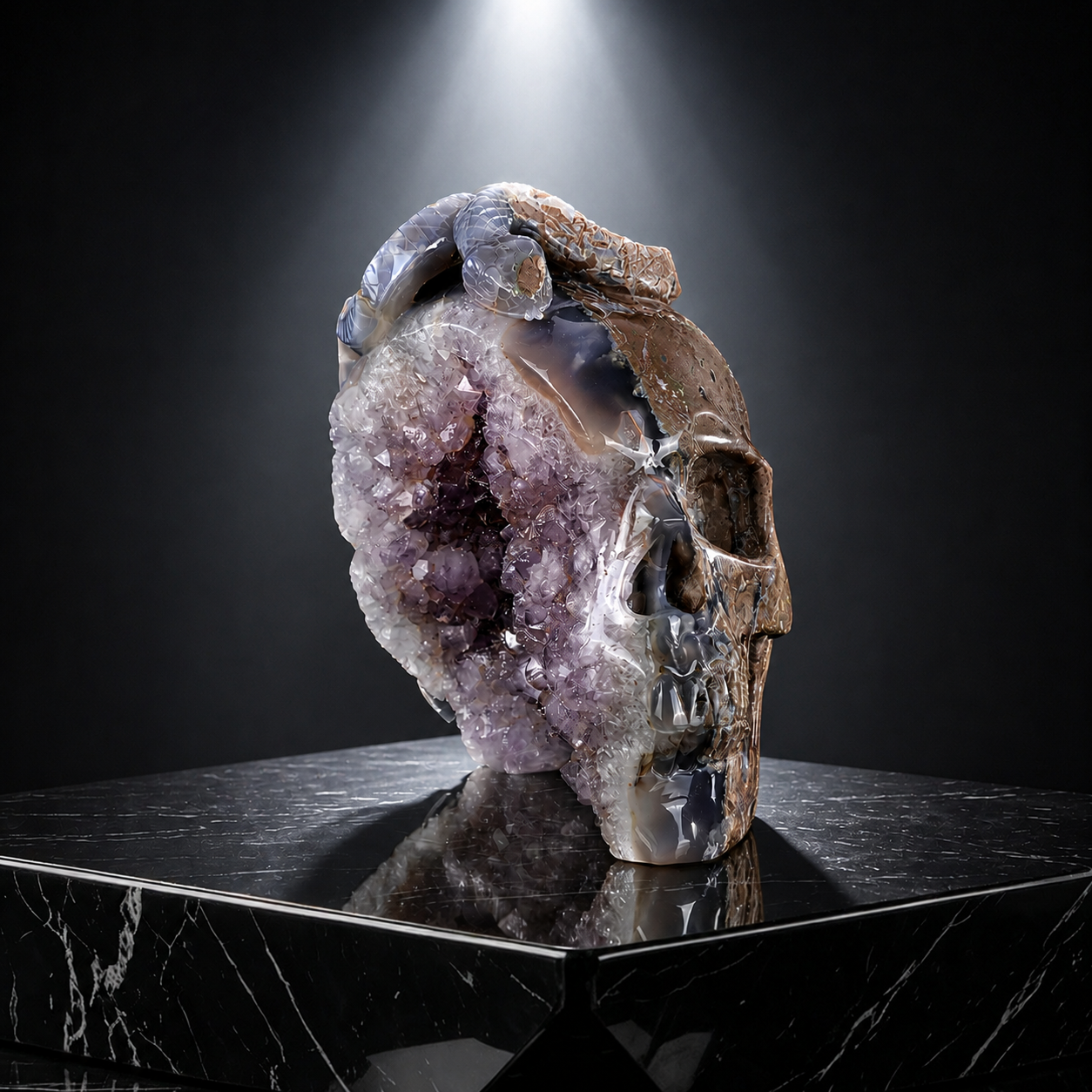 ‘Serpent’s Sanctuary’ - Amethyst Geode Skull with Serpent · Specimen No. 14