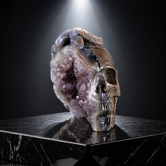 ‘Serpent’s Sanctuary’ - Amethyst Geode Skull with Serpent · Specimen No. 14