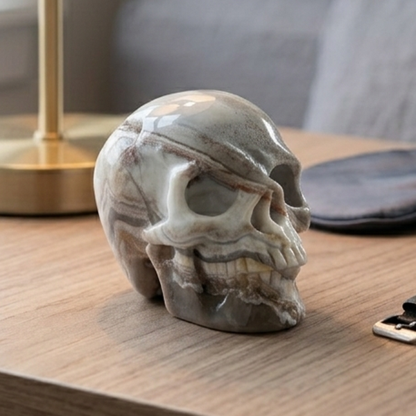 3 Inch Crazy Lace Agate Crystal Skull – Hand Carved Natural Stone