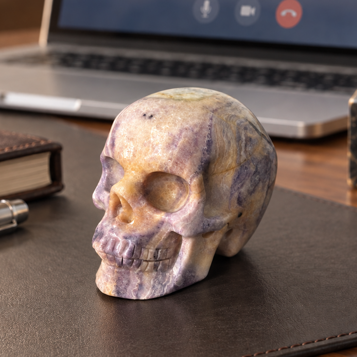 3" Purple Peacock Stone Crystal Skull - Pattern G
