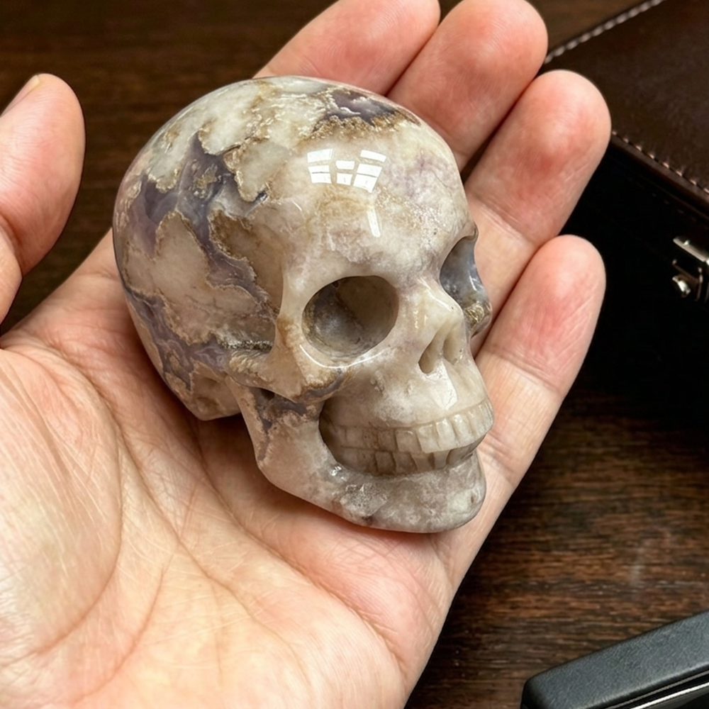 2 Inch Blue Flower Agate Crystal Skull – Mini Gemstone Skull