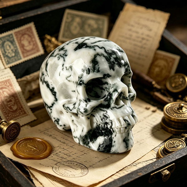 3 Inch Moss Agate Crystal Skull – Hand Carved Natural Stone