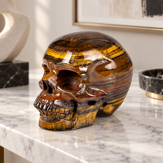 4.5" Tiger Eye Crystal Skull - Pattern C