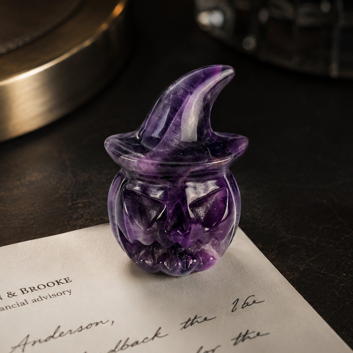2" Dream Amethyst Pumpkin Crystal Skull - Paterrn C