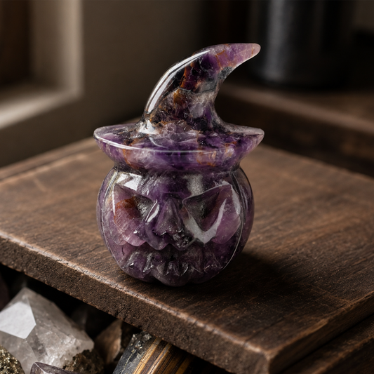 2" Dream Amethyst Pumpkin Crystal Skull - Paterrn B