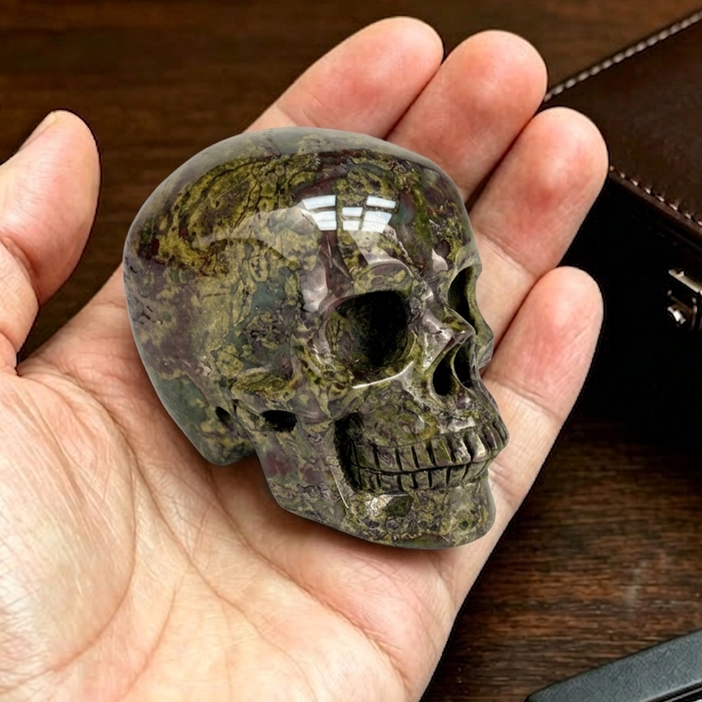 2 Inch Dragon Bloodstone Crystal Skull – Mini Gemstone Skull