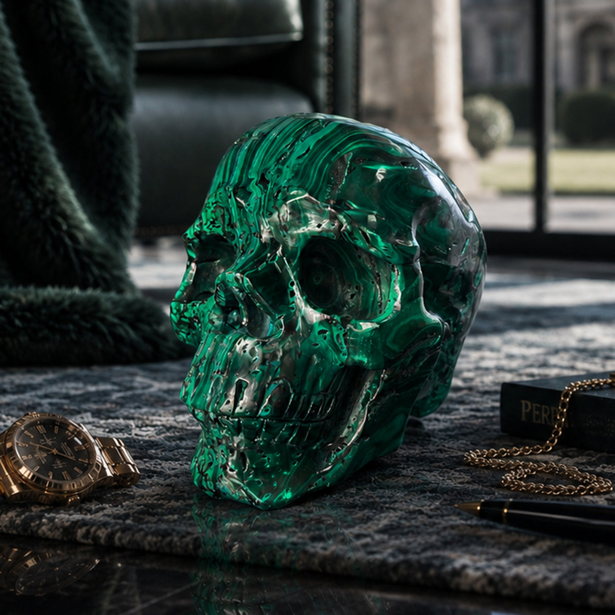 6.4" Malachite Crystal Skull