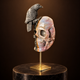 The Twofold Witness — Indian Agate Human Skull & Raven Sculpture · Specimen No. 61