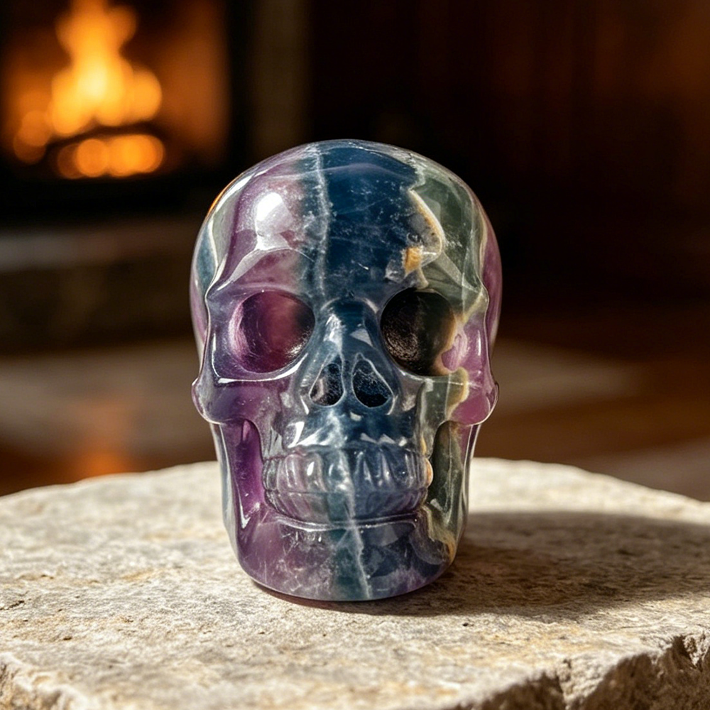 3 Inch Fluorite Crystal Skull – Hand Carved Natural Stone
