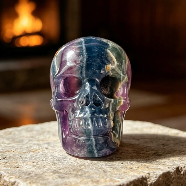 3 Inch Fluorite Crystal Skull – Hand Carved Natural Stone