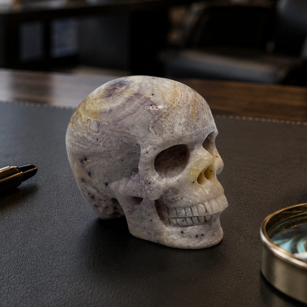 3" Purple Peacock Stone Crystal Skull - Pattern F
