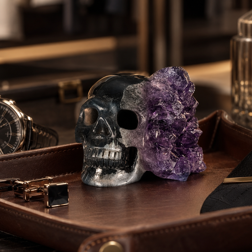 2 inch Amethyst Cluster Crystal Skull - Hand Carved Natrual Crystal