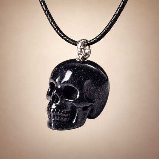 Blue Goldsand Human Skull Pendant