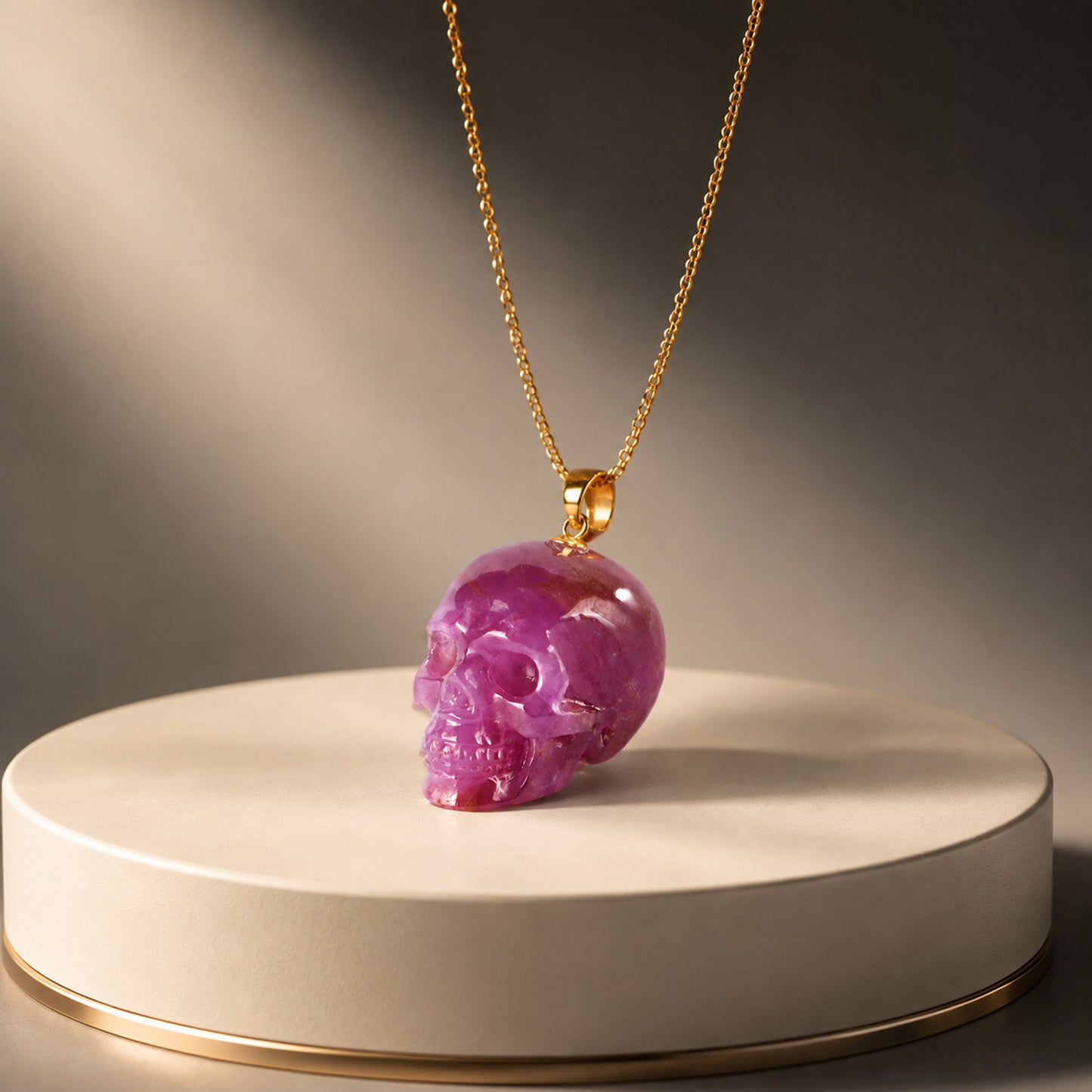 ‘The Crimson Heart’ - Natural Ruby Skull Pendant with Gold-Tone Bail · Specimen No. 15
