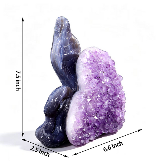 Additional view of a one-of-a-kind Agate and Amethyst cobra with heart-shaped crystal cluster sculpture
