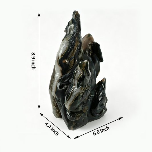 Additional view of a one-of-a-kind Agate geode wolf carving