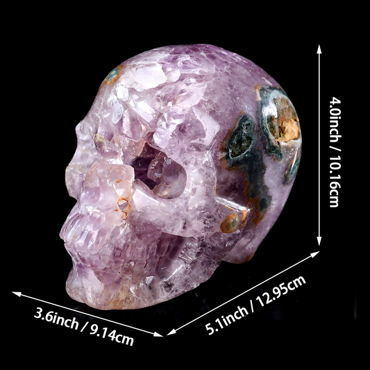 Additional view of a one-of-a-kind Amethyst geode skull with natural matrix carving