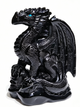 Additional view of a one-of-a-kind Black Obsidian skull and winged dragon sculpture
