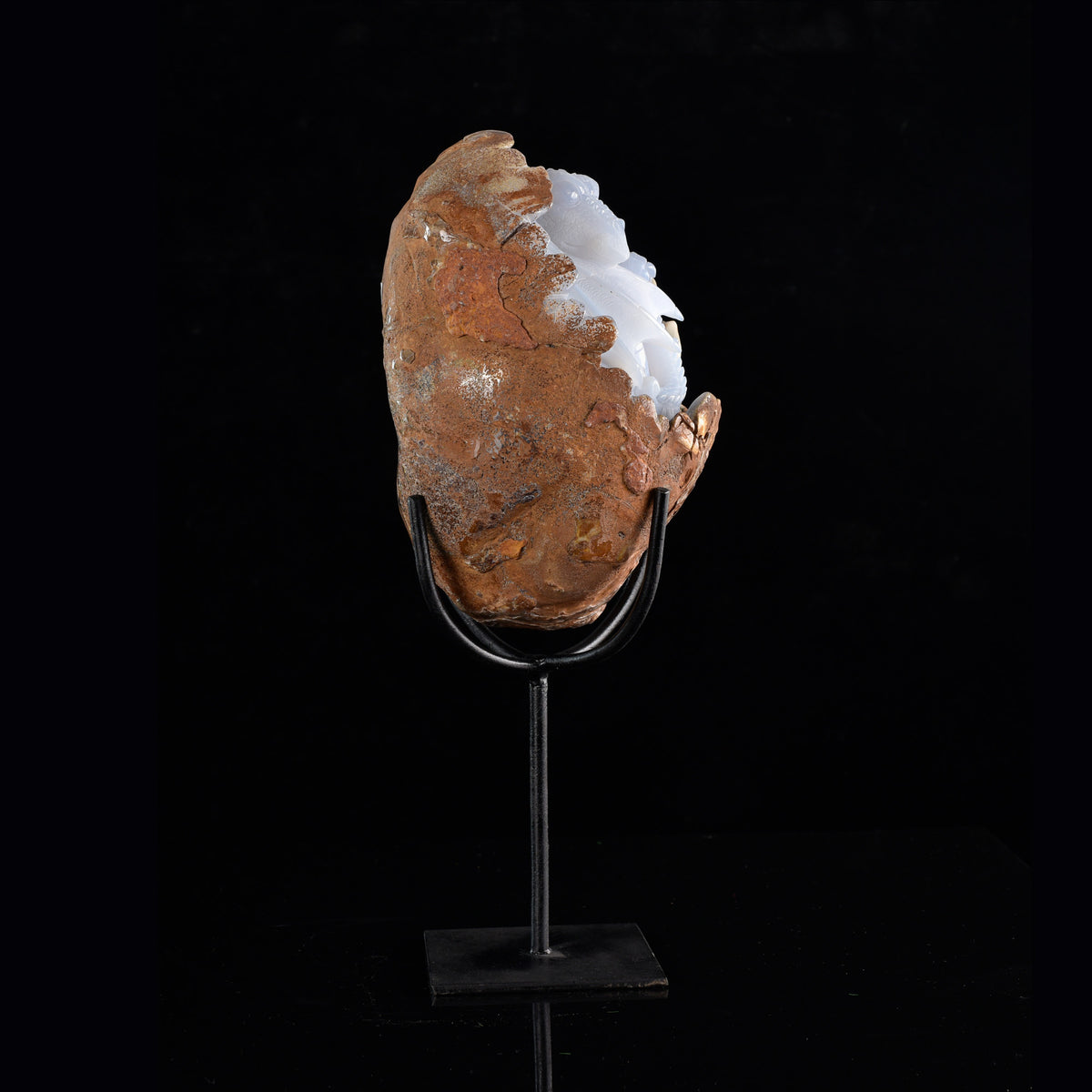 Additional view of a one-of-a-kind Blue Chalcedony hatching dragon sculpture