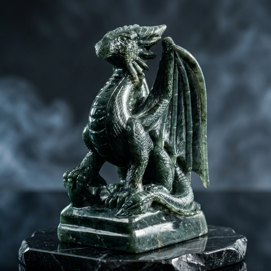 Additional view of a one-of-a-kind Labradorite winged dragon carving